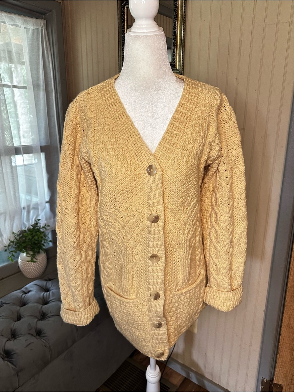 Kilronan Knitwear Ireland Merino Wool Tree of Life Aran Cable Cardigan Sweater M